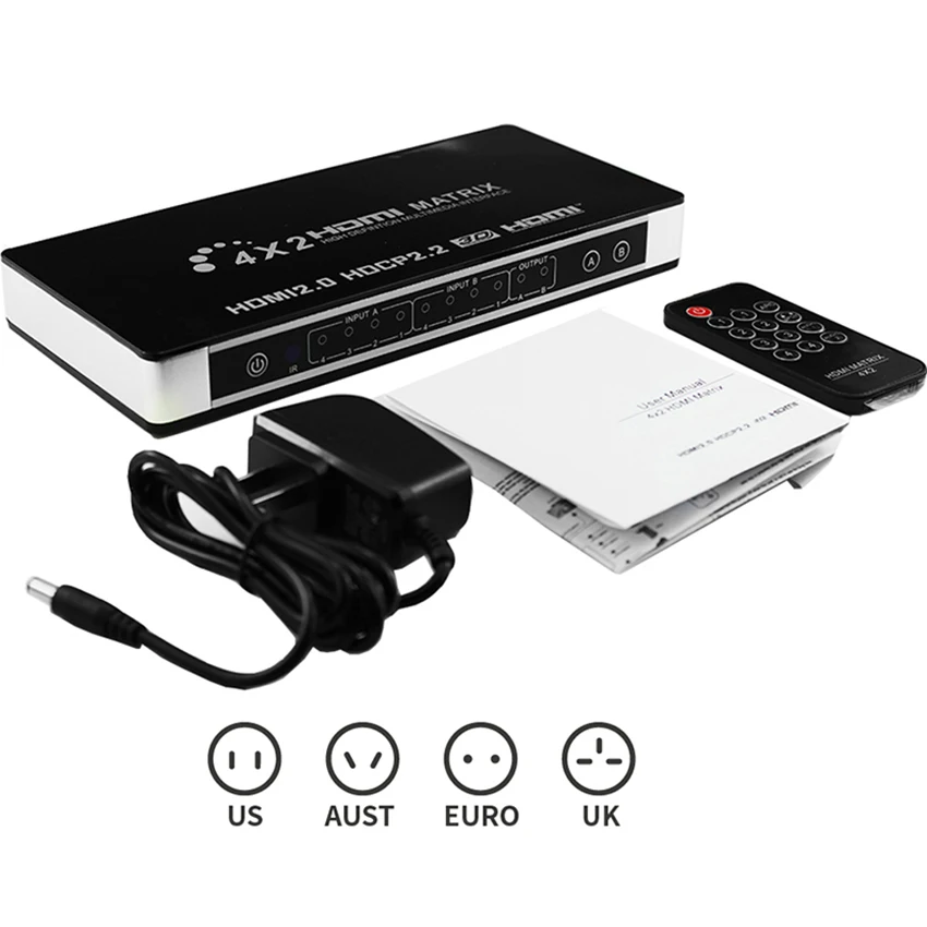 HDMI 2 0 матрица 4X2 4K 60Hz HDCP EDID управление двойной аудио выход волокна L/R коммутатор