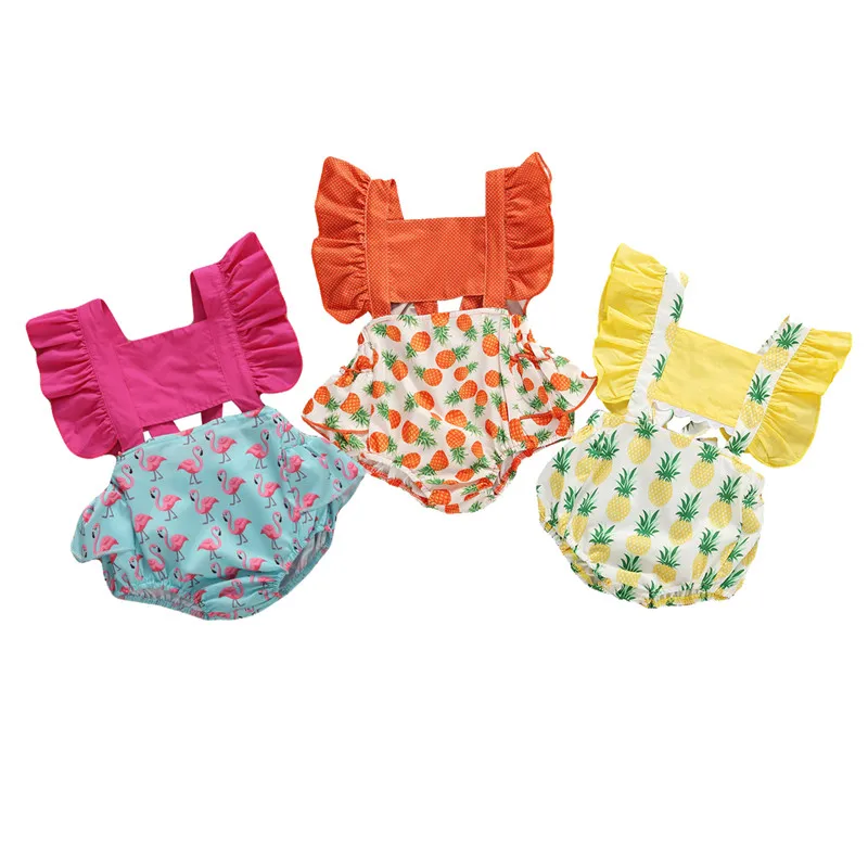 

Fashion 2020 Summer Newborn Toddler Infant Baby Girls Print Ruffles Sleeveless Backless Romper Jumpsuit Cotton Clothes Outfits