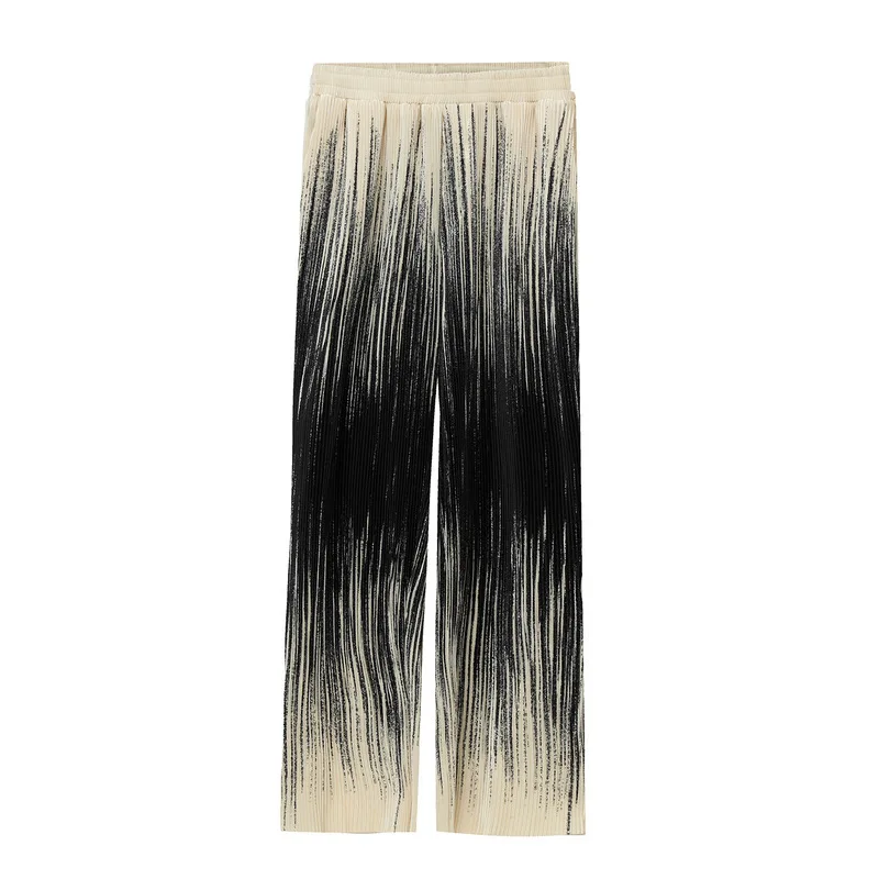 

Summer new product Korean style personality striped pleated wide-leg pants straight trousers men M3-S-K18