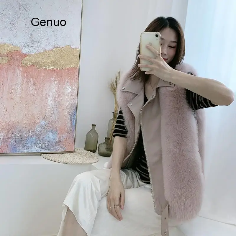 Furry Fur Coat Vest Winter Jacket Women Faux Fox Fake Leather Outerwear Streetwear Thick Warm Fashion Locomotive Vests | Женская одежда