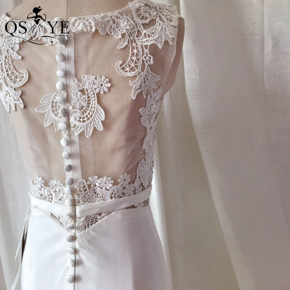 

QSYYE Broken Size White Mermaid Wedding Dress Elastic Applique Bridal Gown Lace Illusion Back Buttons Long Bride Dress Marriage