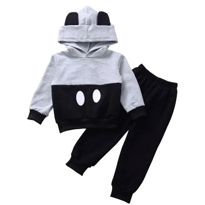 

Children's Suit Autumn and Winter New Baby Girls Cartoon Hooded Suit Boys Hooded Pullover + Solid Color Trousers Two-piece Suit