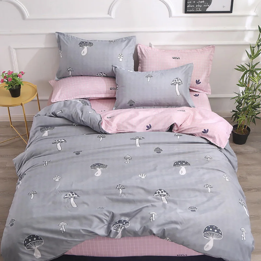 Комплект постельного белья в виде грибов простые креативные серое и розовое