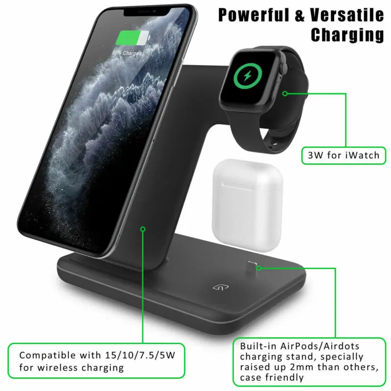 For iPhone 11 Pro Max XS 3 In 1 Wireless Charger Charging Station Dock Stand | Электроника