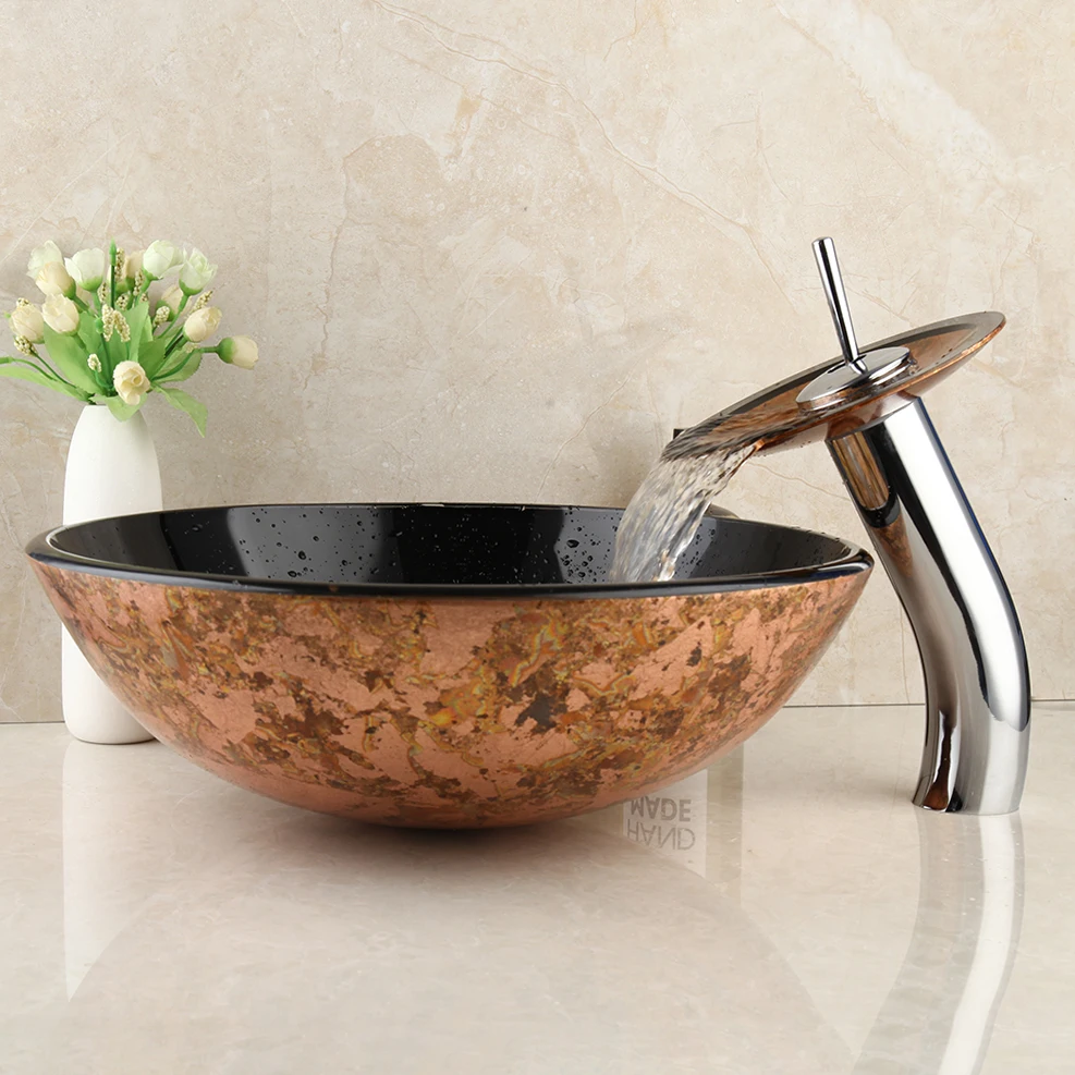 Раковина из закаленного стекла KEMAIDI раковина хромированного водопада в ванной