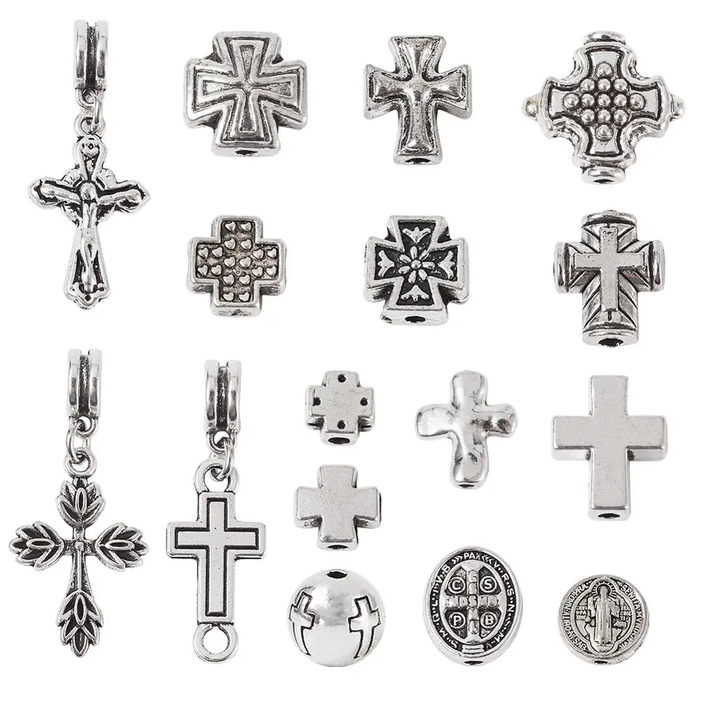 

70pc Mixed Styles Cross Tibetan Style Alloy Beads Jesus Cross Loose Spacer Beads for Jewelry Making DIY Necklace Bracelet Charms