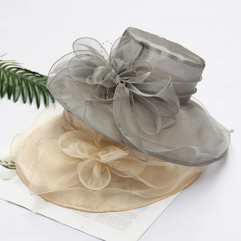 Женская дышащая шляпка для церкви FS серая или фиолетовая с широкими полями из