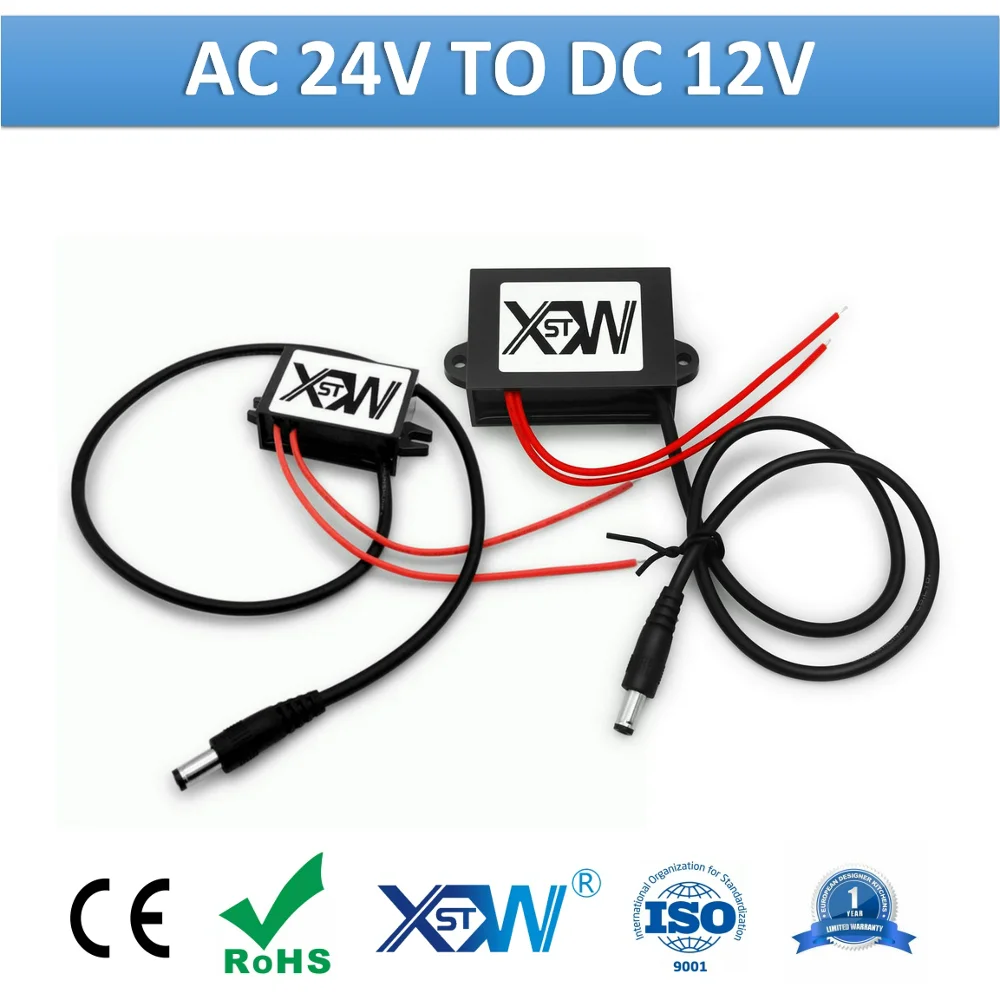 XWST 24vac a 12vdc 1A 2A 3A 5A AC a DC, convertidor de bajada, carcasa de plástico con conector DC para fuente de alimentación de coche