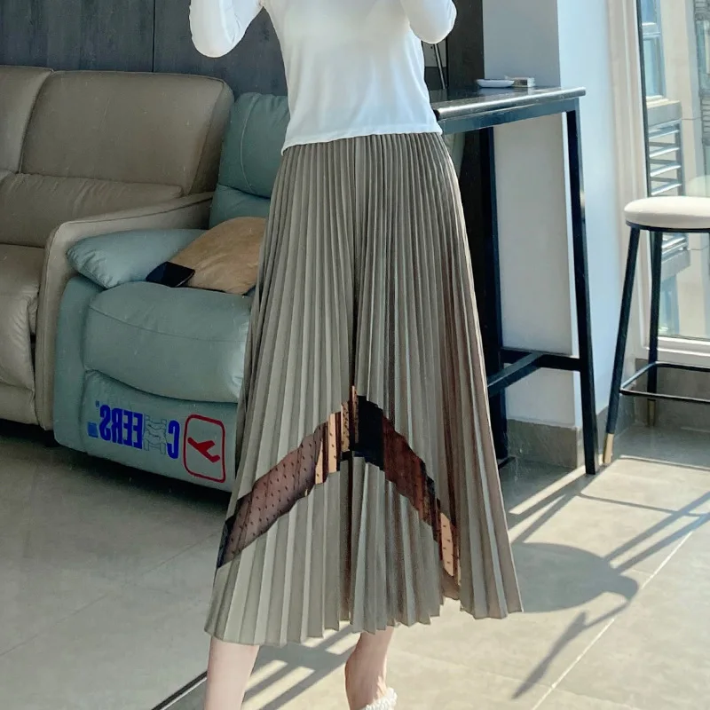 Miyake designer skirt female autumn and winter new style stitching pleated high waist loose mid-length pleated skirt
