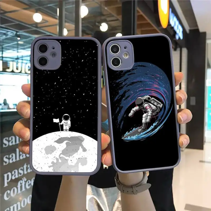 

Space astronaut universe Phone Case Matte Transparent for iPhone 7 8 11 12 s mini pro X XS XR MAX Plus cover funda