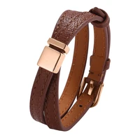 new couple jewelry brown leather bracelet for women men golden rose gold alloy buckle wrap bracelets length adjustable pd0668
