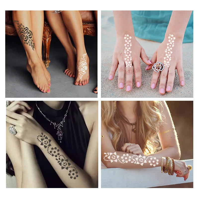 Индийская хна роза кружева цветок татуировка трафарет женщины DIY тело Ноги руки