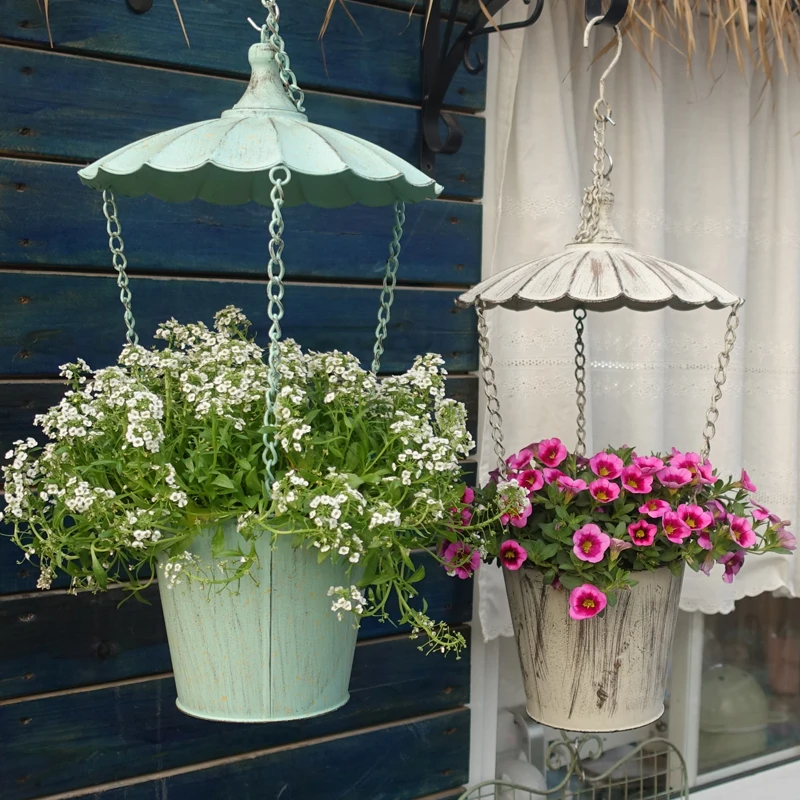 

parachute design vintage shabby chic metal hang flower pot
