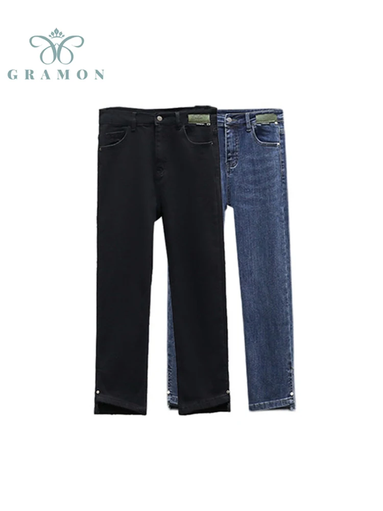 

Plus Size Jeans Women Denim Pants 2022 Spring Autumn New High Waist Straight Wide Leg Pants Fashion All-Match Trousers Mujer