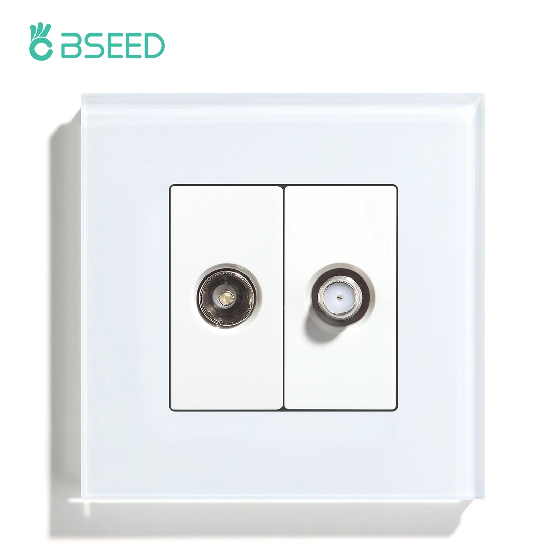 

BSEED TV Satellite Wall Decorative Socket Dual TV ST Plug Luxury Glass White Black Gold Panel 86mm Home Improvement