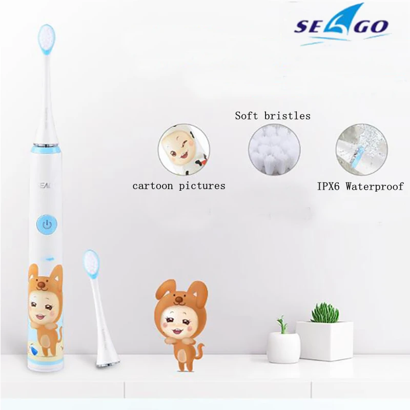 SEAGO Детская электрическая зубная щетка с мультяшным принтом водонепроницаемая