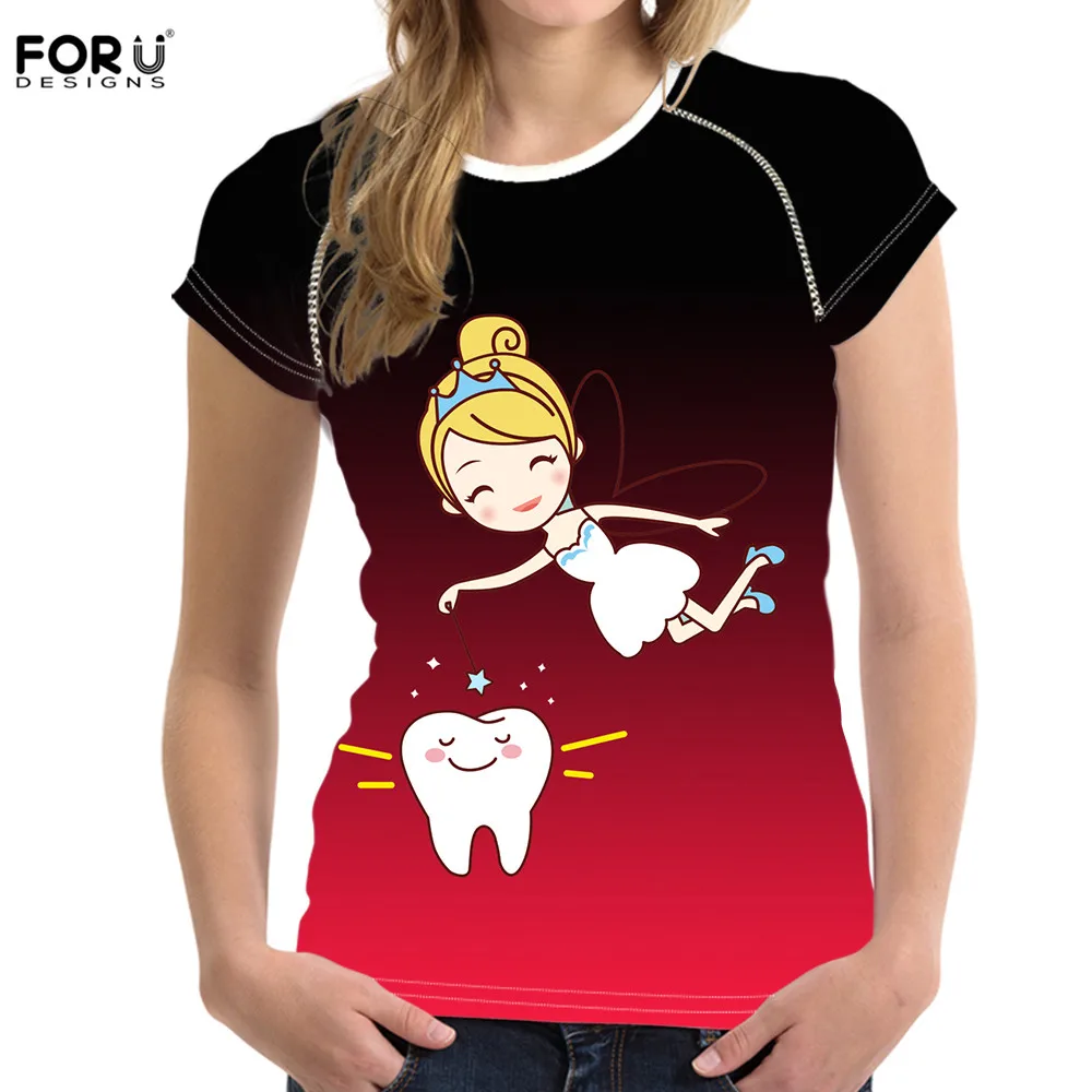 Милая футболка FORUDESIGNS с дантистом/зубами/стоматологией/зубами женская летняя