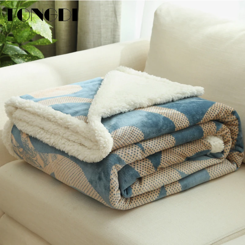 

TONGDI Warm Soft Cashmere Raschel Blanket Thickened Heavy Elegant Fleece Double-layer Decor For Cover Sofa Bed Bedspread Winter