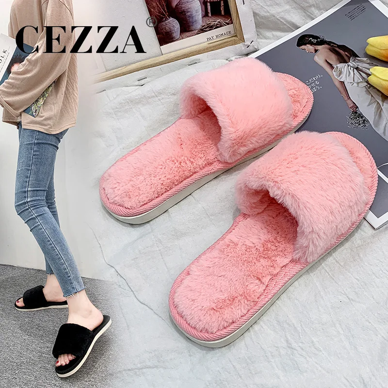 CEZZA/домашние тапочки женские домашние зимние меховые Теплая обувь слипоны на