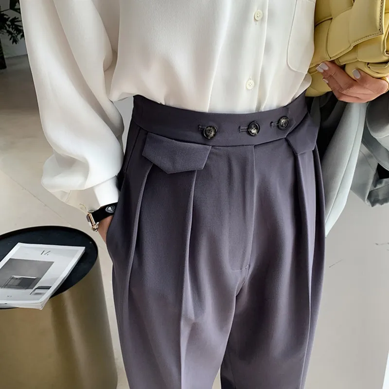 

HziriP Plus Size OL Minimalist High Waist Wide Leg Pants Women 2021 New Spring Autumn Work Casual Pants Straight Suit Trousers