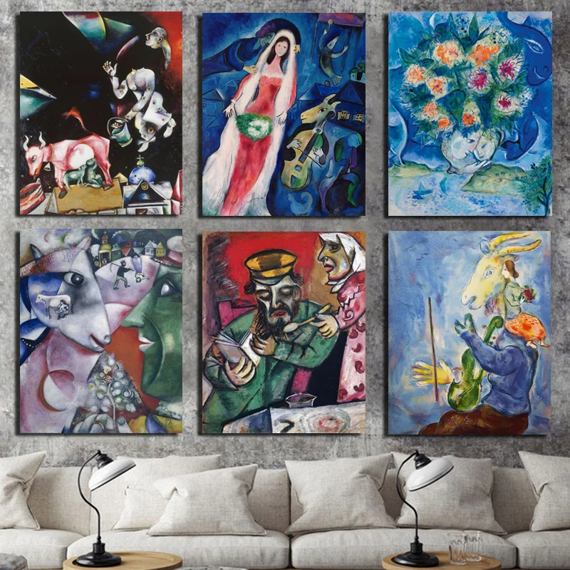 

Marc Chagall Poster Vintage Canvas Painting Posters Prints Marble Wall Art Painting Decorative Pictures Modern Home Decoration