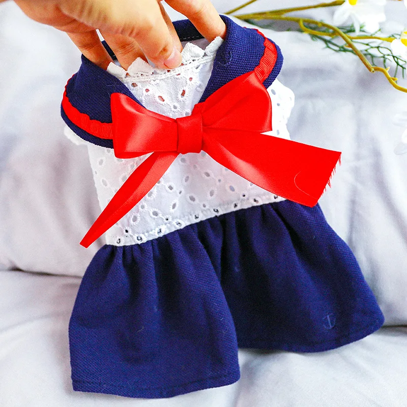 

Летнее платье для собак, кружевная синяя юбка принцессы с бантом-бабочкой для маленьких собак XS S M L XL