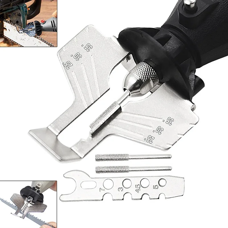 

Electric Grinding Saw Chain Serrated Grinding Tool Accessory with Sawtooth Polishing Rods Ruler for Electric Grinder Saw Chain