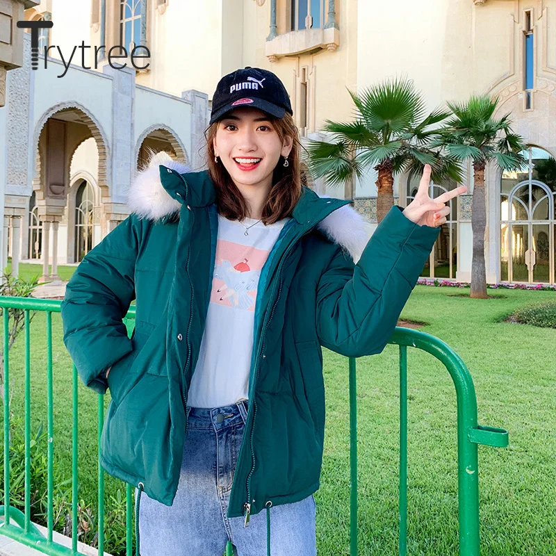 Trytree зимнее женское повседневное пальто с однотонными пуговицами на молнии