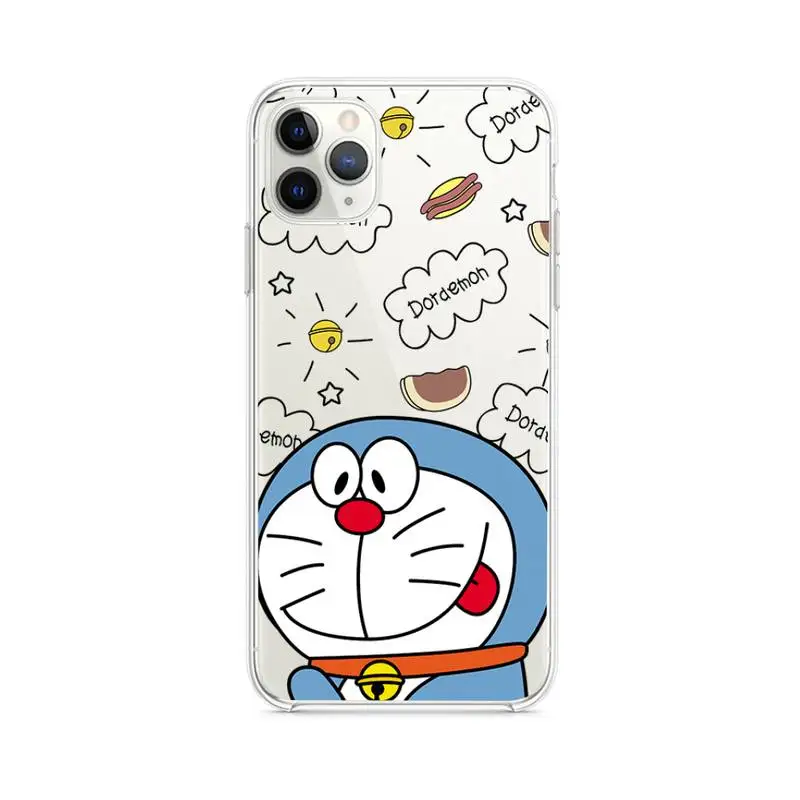 cute cartoon doraemon robot cat phone case clear for iphone 12 pro max mini 11 pro xs max 8 7 6 6s plus x 5s se 2020 xr cover free global shipping