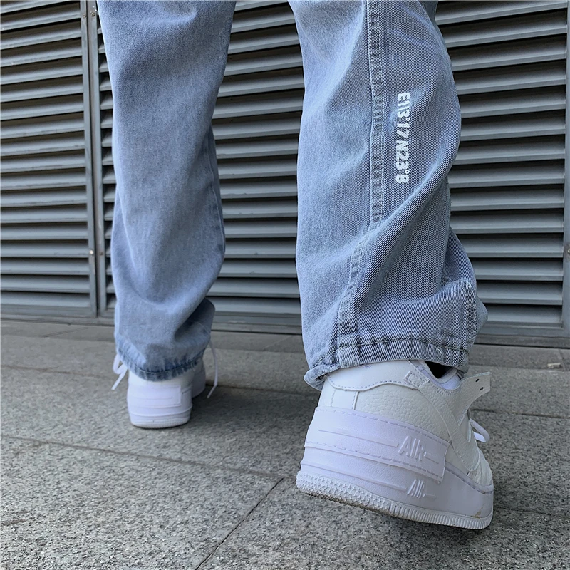 

Men's jeans 2020 autumn new slim solid color broken straight pants with monogram printed jeans relaxed casual youth men's wear