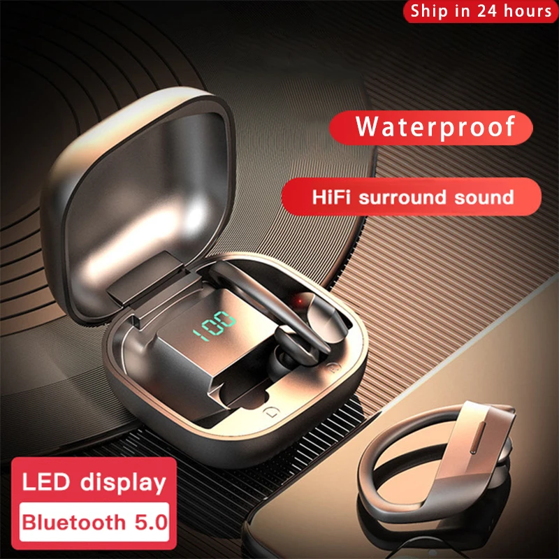 Беспроводные наушники Bluetooth 5 0 водонепроницаемые спортивные TWS с ушным крючком