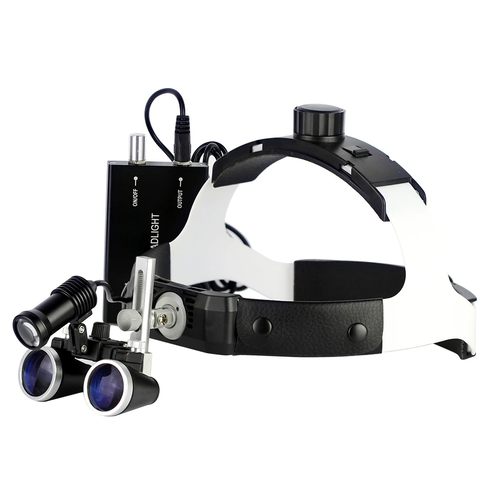 2.5X/3.5X Dental Loupes 420mm Working Distance Binocular Magnifier with Surgical Medical Headlight LED 5W Headlamp