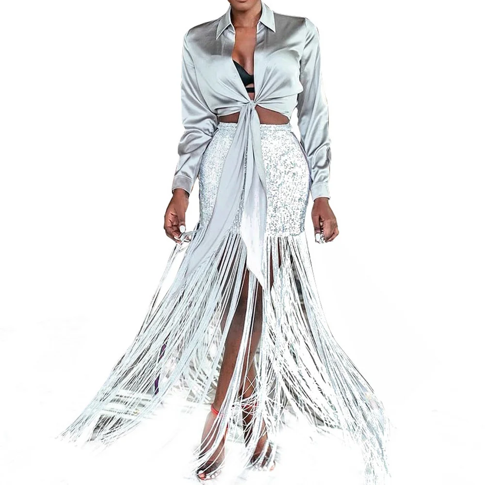 Модные Серебряные вечерние юбки с блестками женские лоскутные сексуальные