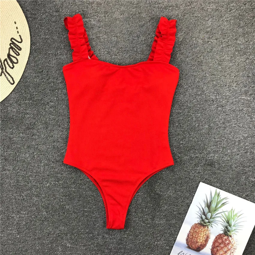 

6 Colors Frill Trim Ruffled Sexy One Piece Swimsuit 2021 Women Swimwear Female Ribbed Bather Bathing Suit Swim Wear Monokini