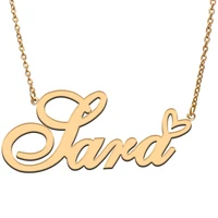 love heart sara name necklace for women stainless steel gold silver nameplate pendant femme mother child girls gift