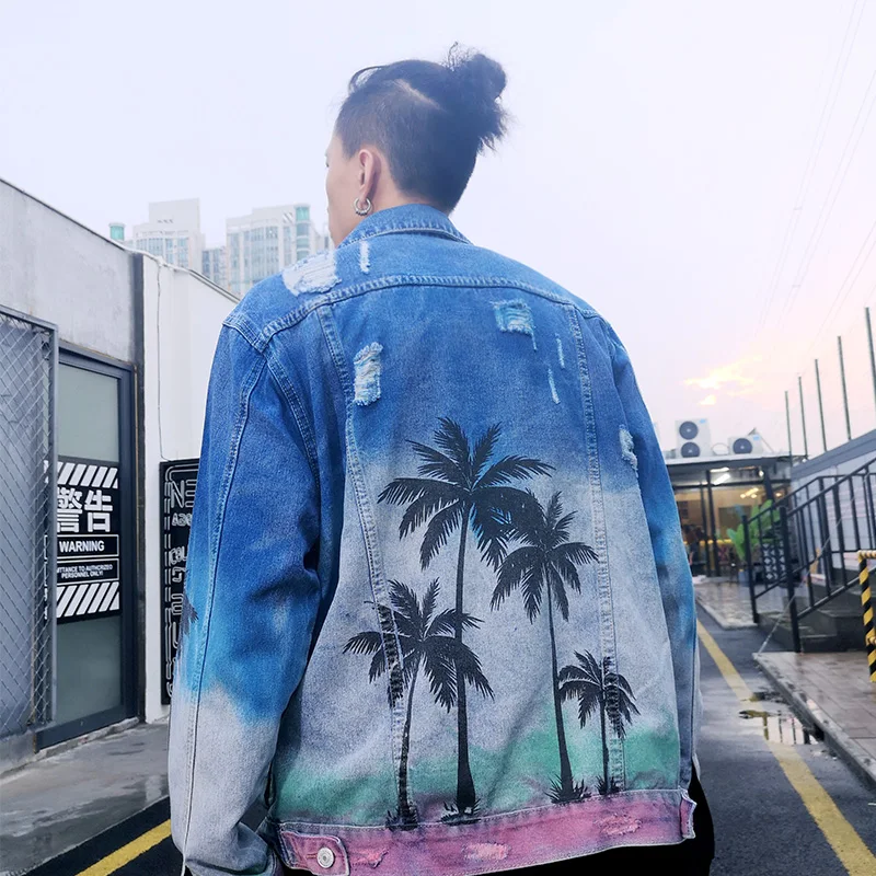 UNCLEDONJM Пальмовая Джинсовая Верхняя одежда пальто Мужская городская уличная