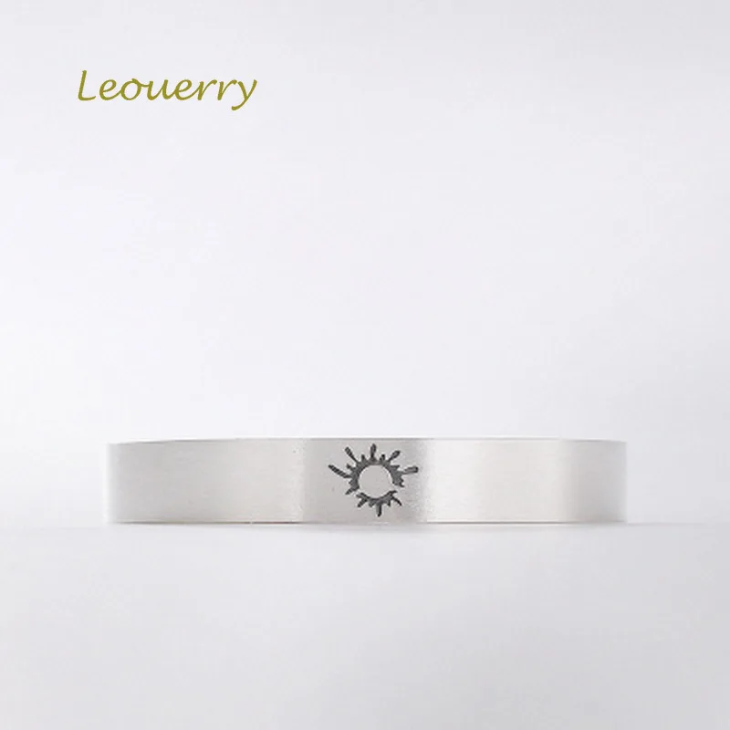 

Leouerry 999 Sterling Silver Personality Matte Moon Sun Bracelet Simple Vintage Open Cuff Bracelet for Women Man Jewelry Gift