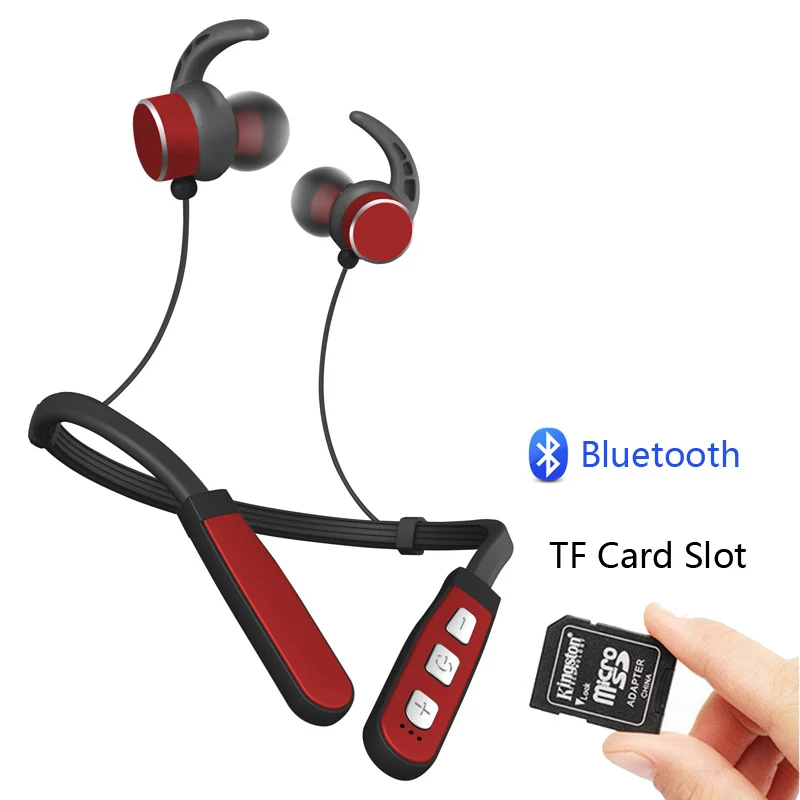 BGreen Bluetooth спортивные наушники Беспроводной мягкие шейным Спорт стерео гарнитура Поддержка TF карты играть с микрофоном магнит крепления