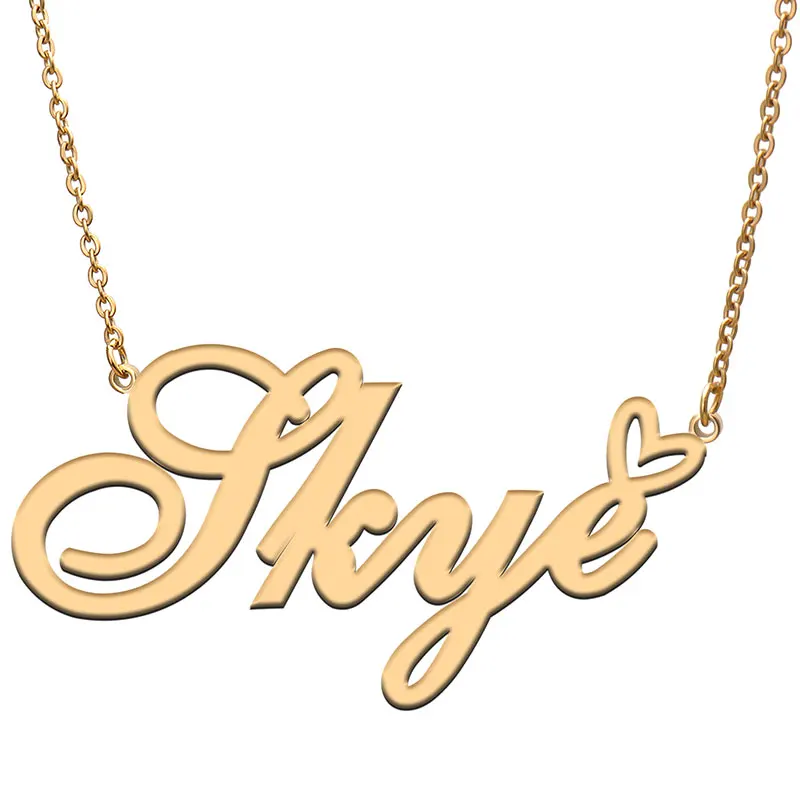 

Love Heart Skye Name Necklace for Women Stainless Steel Gold & Silver Nameplate Pendant Femme Mother Child Girls Gift