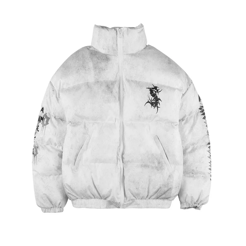 Зимняя Толстая теплая Мужская ветрозащитная куртка с буквенным принтом уличная