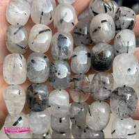 natural black rutilated stone spacer loose beads high quality 15x20mm smooth irregular shape diy gem jewelry making 38cm a3733