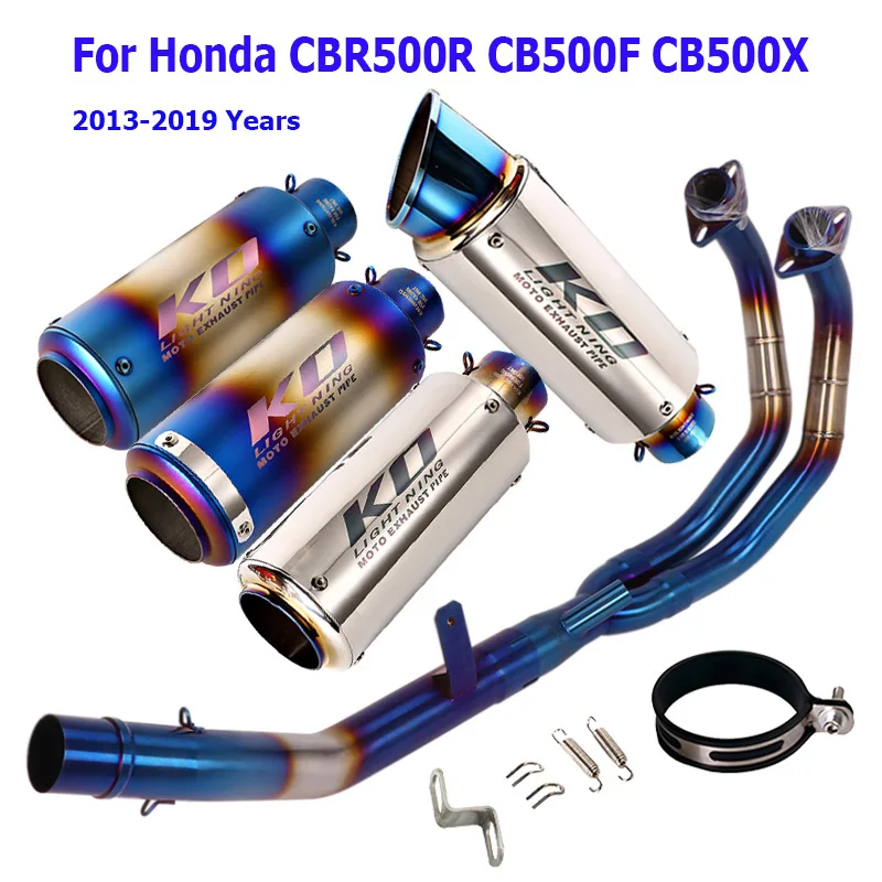 

For Honda CBR500R CB500X CB500F 2013-2019 Motorcycle Exhaust System Blue 51MM Mufflers Connecting Header Pipe Stainless Steel