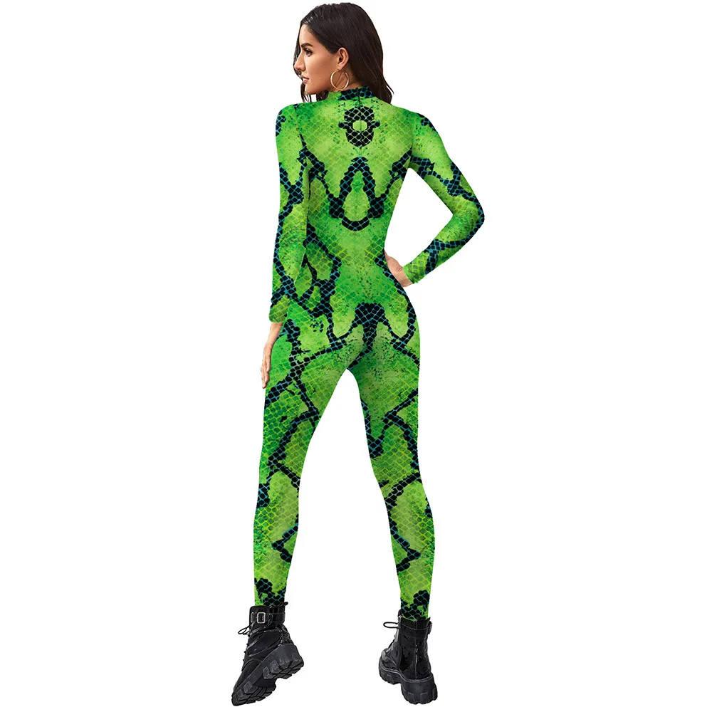 Female Adult Cosplay Costume Animal Series Digital Printed Snake Slim Fit Jumpsuit for Theme Party |