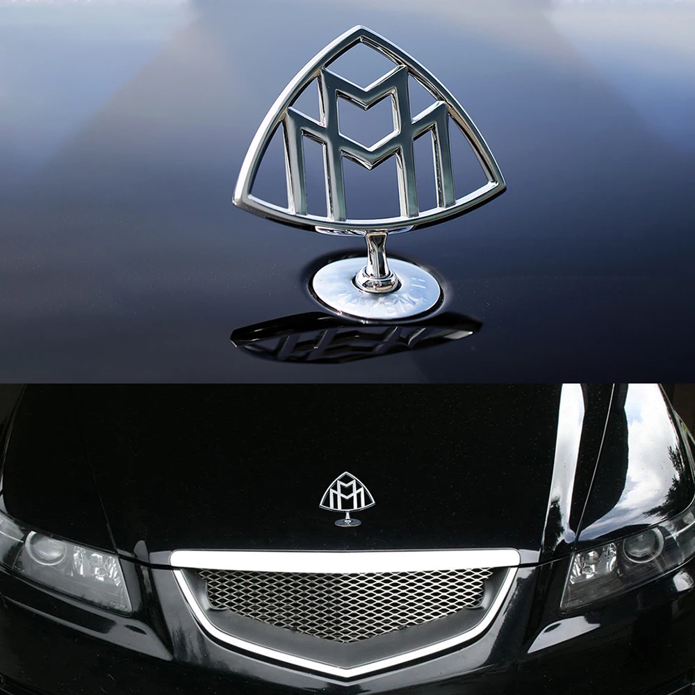 

Silver Car 3D Stereo Logo Front Hood Logo Standing Metal Emblem For Benz Maybach C E S Class S400 S500 S600 Series Accessories
