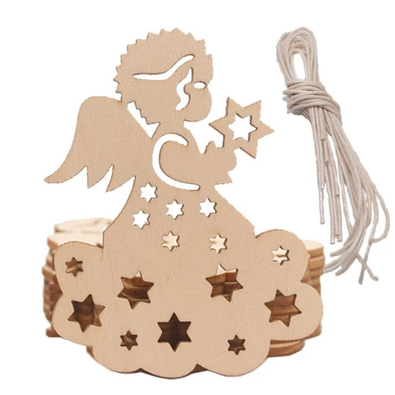 

10PCS Wooden Angel Kid Crafts Hanging Ornament Blank Wood to Paint for Christmas Tree Decoration Exquisite Sweet Xmas Decor