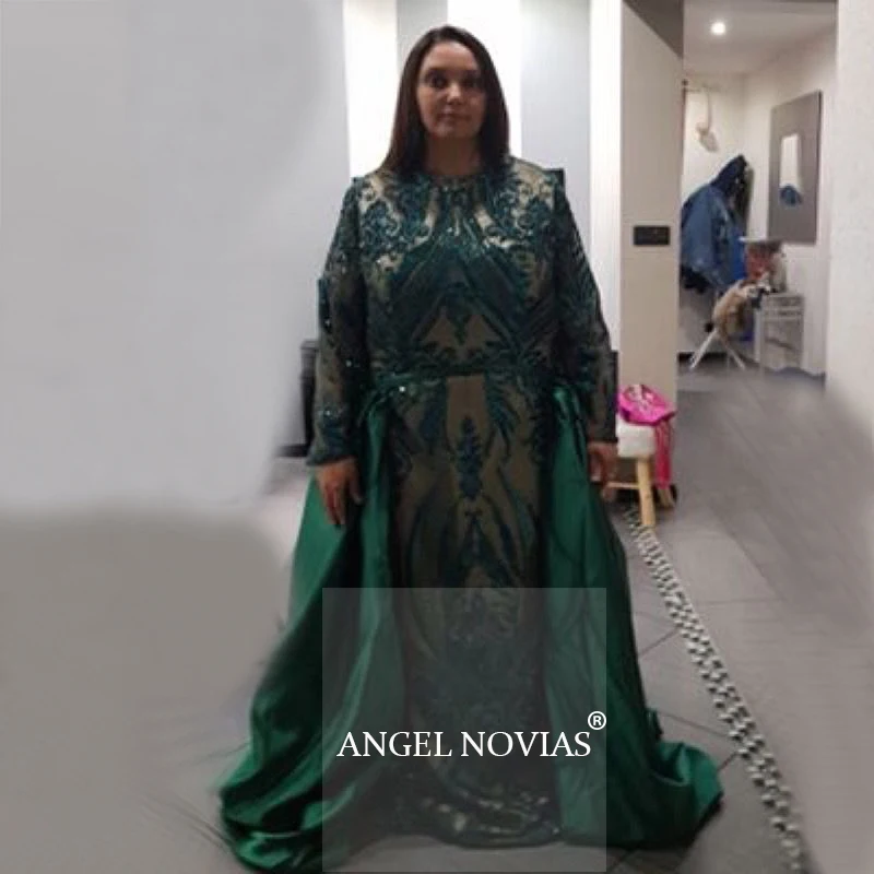 Зеленые Вечерние платья с длинным рукавом размера плюс Длинные вечерние для