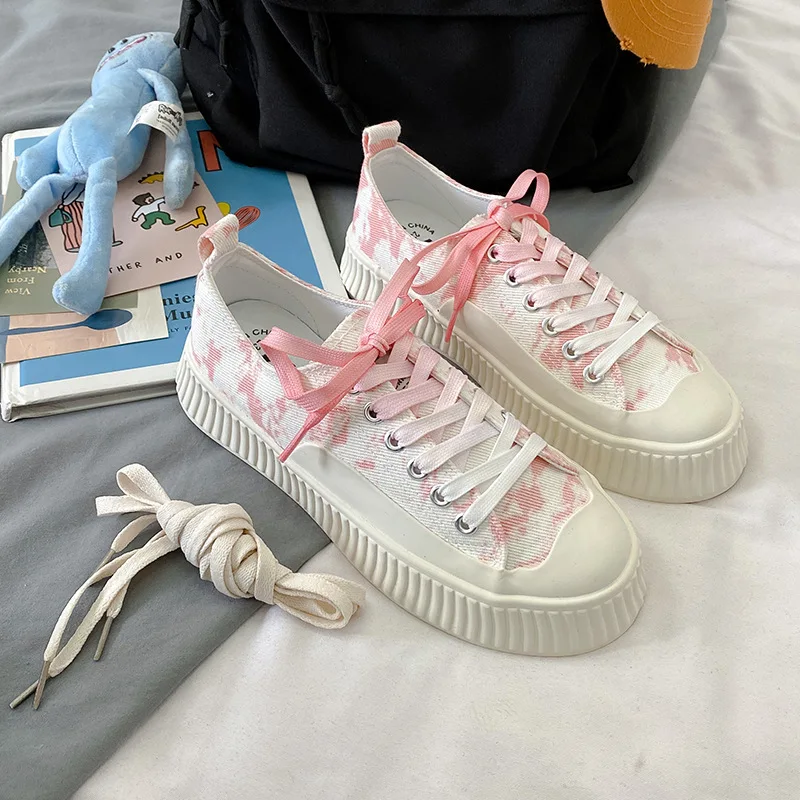 

New Arrival Women's Canvas Shoes for 2021 Thick Soled Crossover Strap Render Effect Female's Casual Shoes Lady's Board Shoes