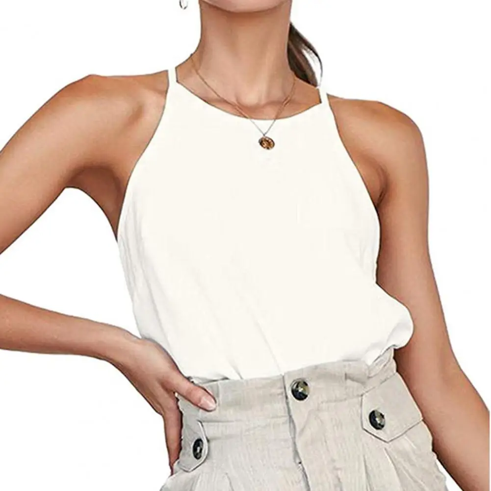 

Attractive Slim Women Summer Vest O Neck Bright-colored Cotton Blend Casual Style Skin-friendly Summer Vest for Dating