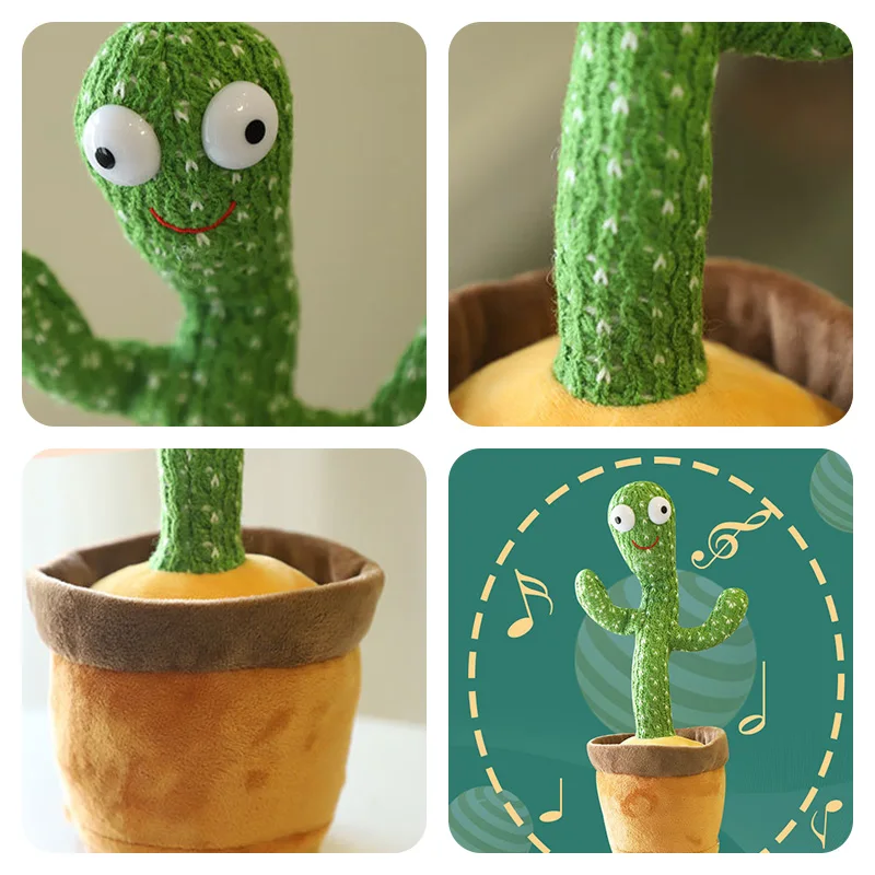 Cactus de peluche para bailar para ni&ntilde;os, juguetes inquietos para cantar y bailar, sacudir con m&uacute;sica, planta de baile, juguete educativo-3