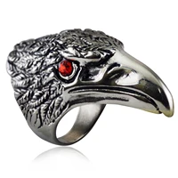 carved eagle head ring beak red eyes for men titanium stainless steel retro vintage punk male jewelry